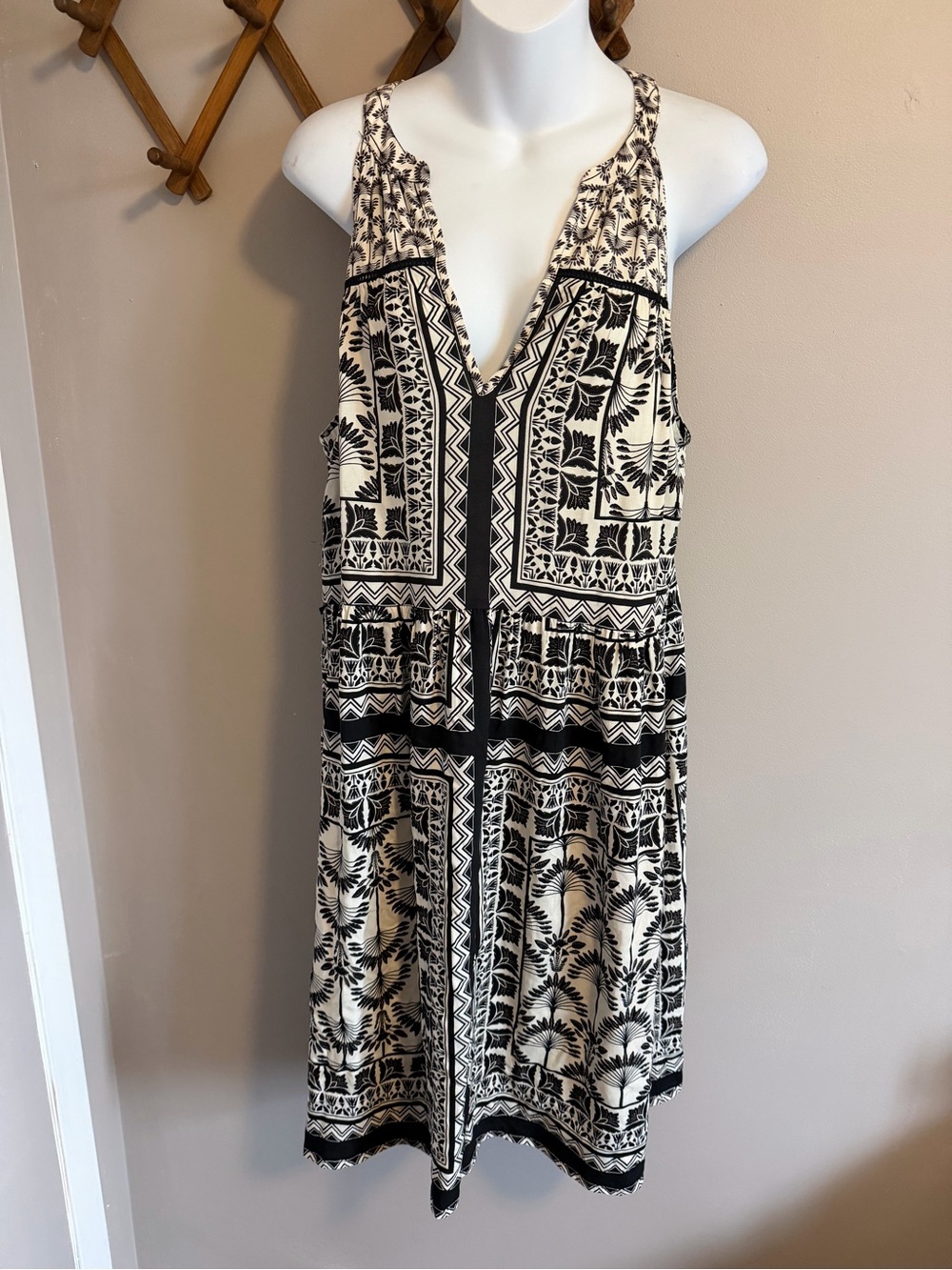 FatFace Black and White Geometric Floral Halter Midi Dress Size 10